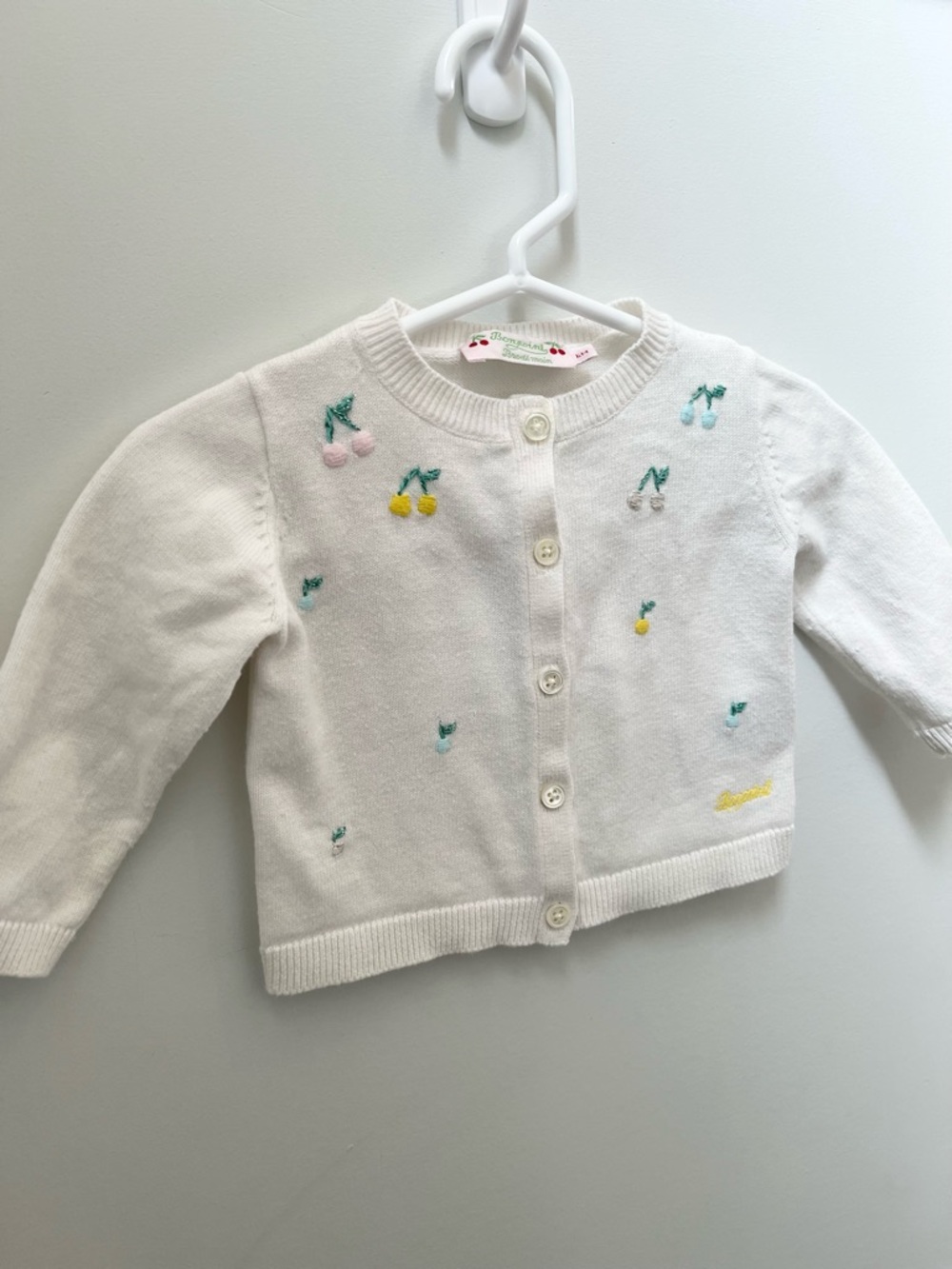 Bonpoint Cream Cardigan with Multicolored Cherry Embroidery - Picture 3 of 9